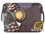 Tálca füllel 35,7*25,5*2,3 cm  műanyag kávé + sütemény mintával M40343